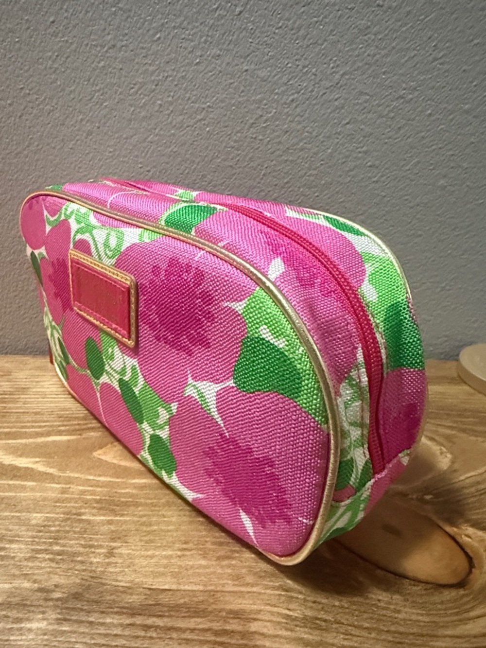 Lilly Pulitzer Pink & Green Floral Pouch with Gold Logo
